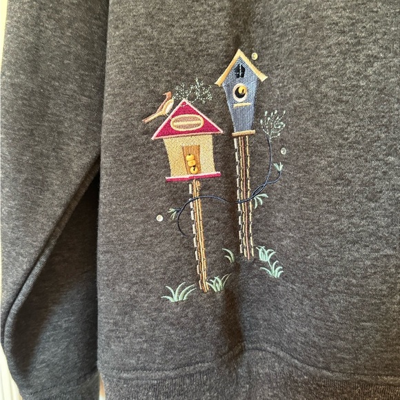 Feathers Charcoal Embroidered Crewneck Sweater Size 2X - Picture 3 of 6